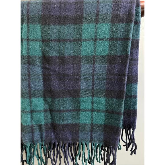 Vintage Pendleton Wool Throw Blanket Plaid 52x72” fringed dark blue green - Picture 10 of 12